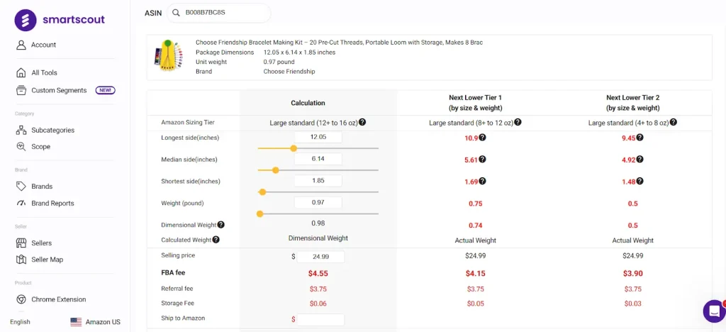 SmartScout FBA calculator tool